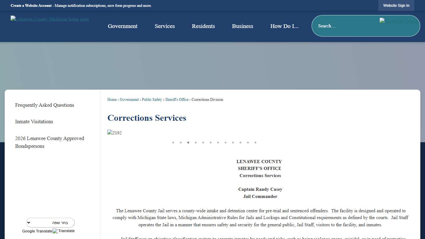 Corrections Services | Lenawee County, MI